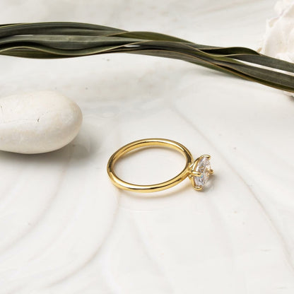14K Yellow Gold Trendy Oval Cubic Zirconia Ring