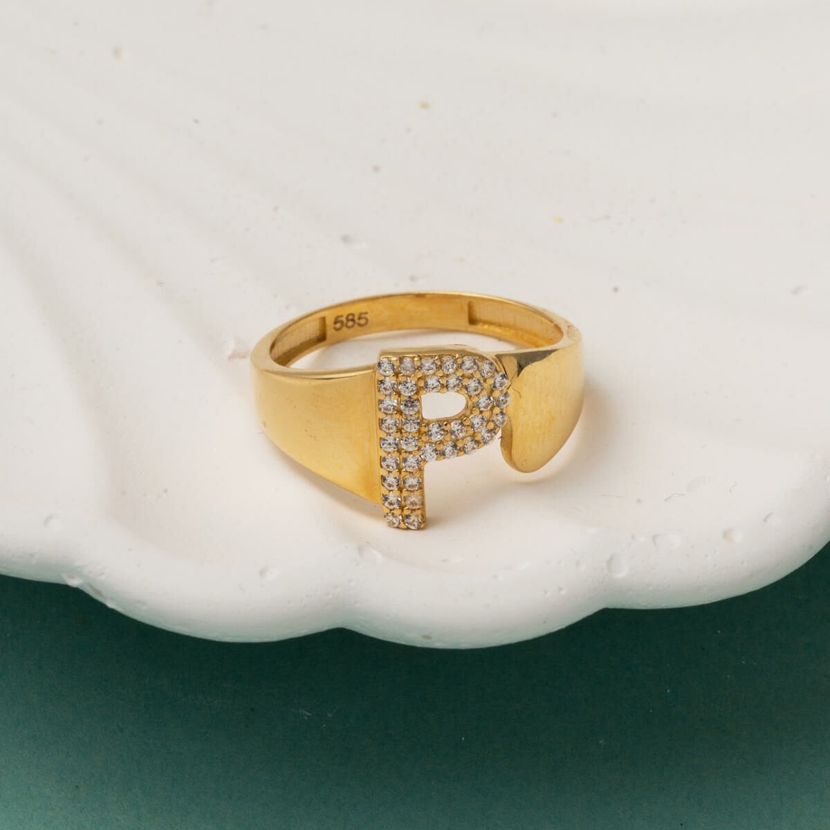 14K Yellow Gold Initial P Cubic Zirconia Women's Ring