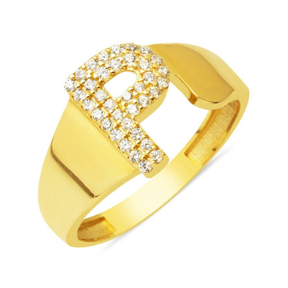 14K Yellow Gold Initial P Cubic Zirconia Women's Ring
