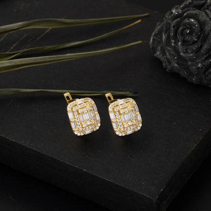 14K Yellow Gold Segmented Baguette Cubic Zirconia Earrings