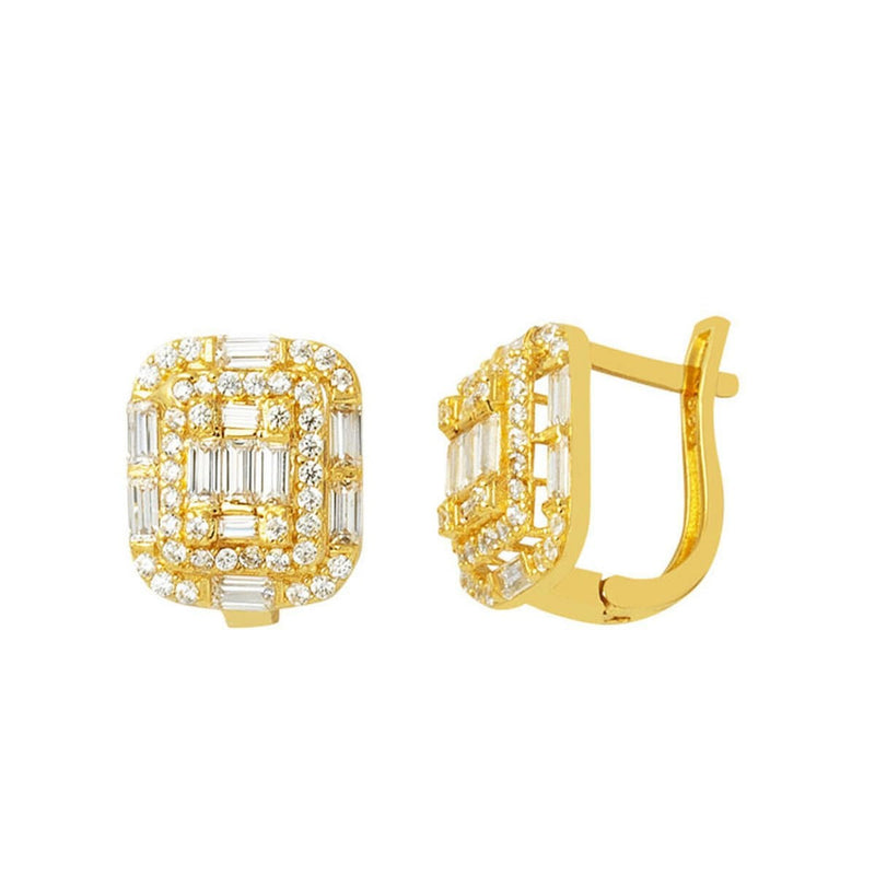 14K Yellow Gold Segmented Baguette Cubic Zirconia Earrings