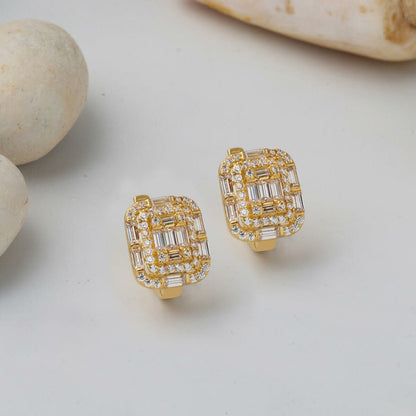 14K Yellow Gold Segmented Baguette Cubic Zirconia Earrings