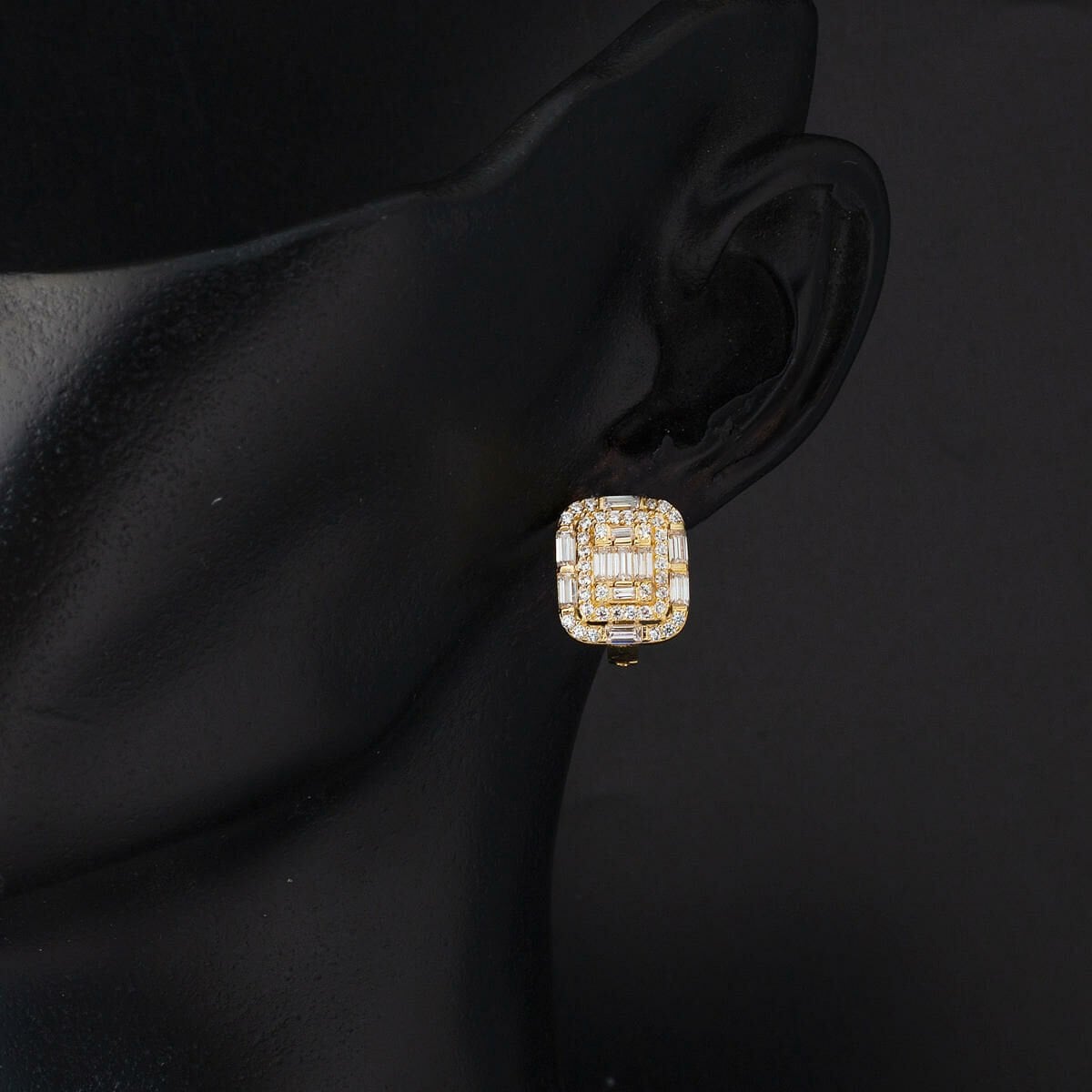 14K Yellow Gold Segmented Baguette Cubic Zirconia Earrings