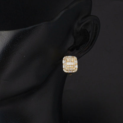 14K Yellow Gold Segmented Baguette Cubic Zirconia Earrings