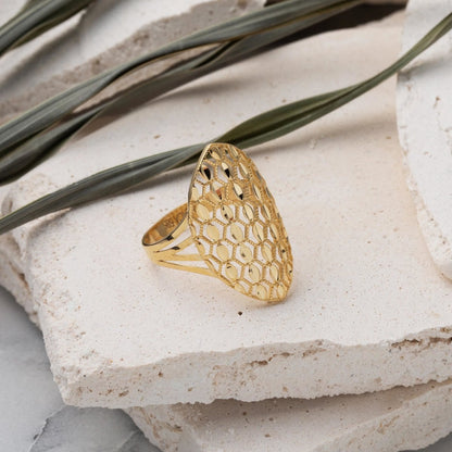 14K Yellow Gold Honeycomb Design Ring (2.5 g)