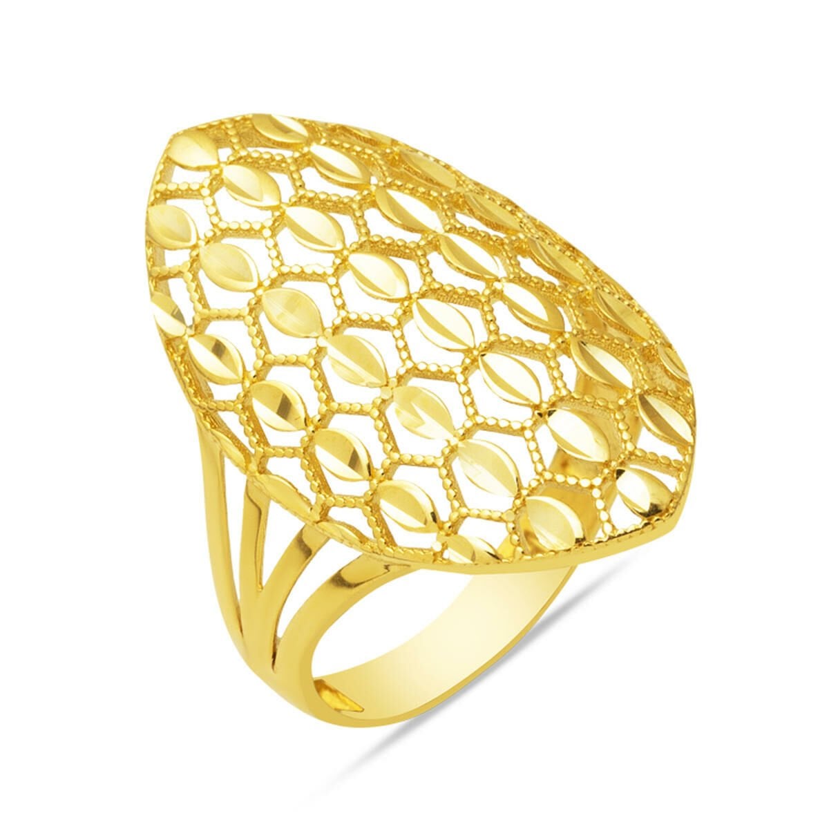 14K Yellow Gold Honeycomb Design Ring (2.5 g)