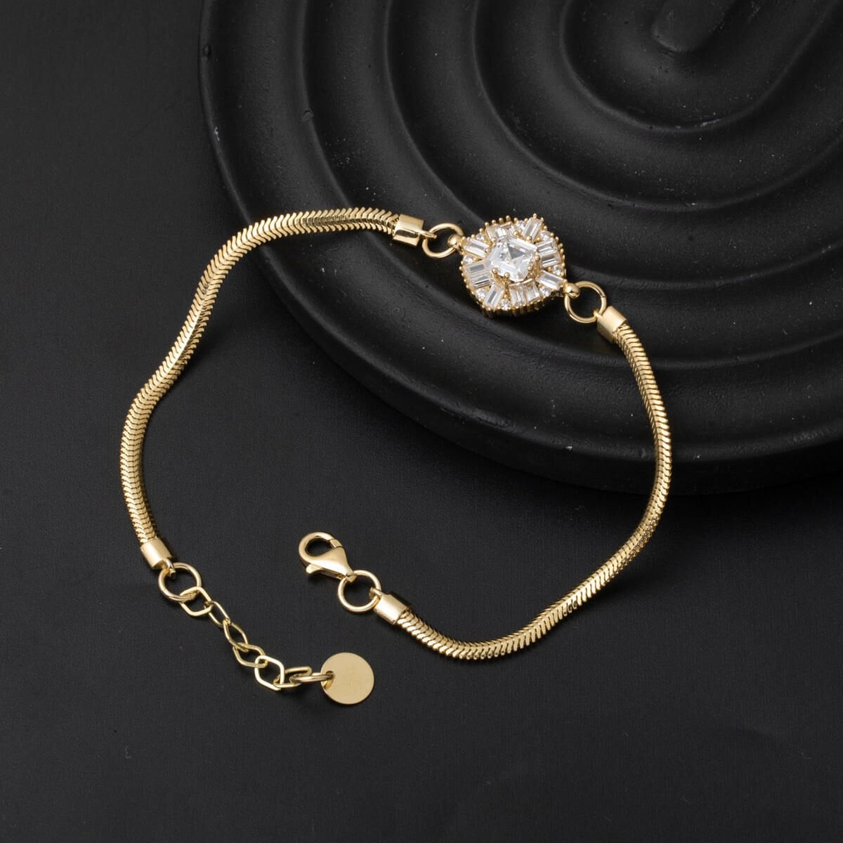 14K Yellow Gold Princess Baguette Cubic Zirconia Bracelet