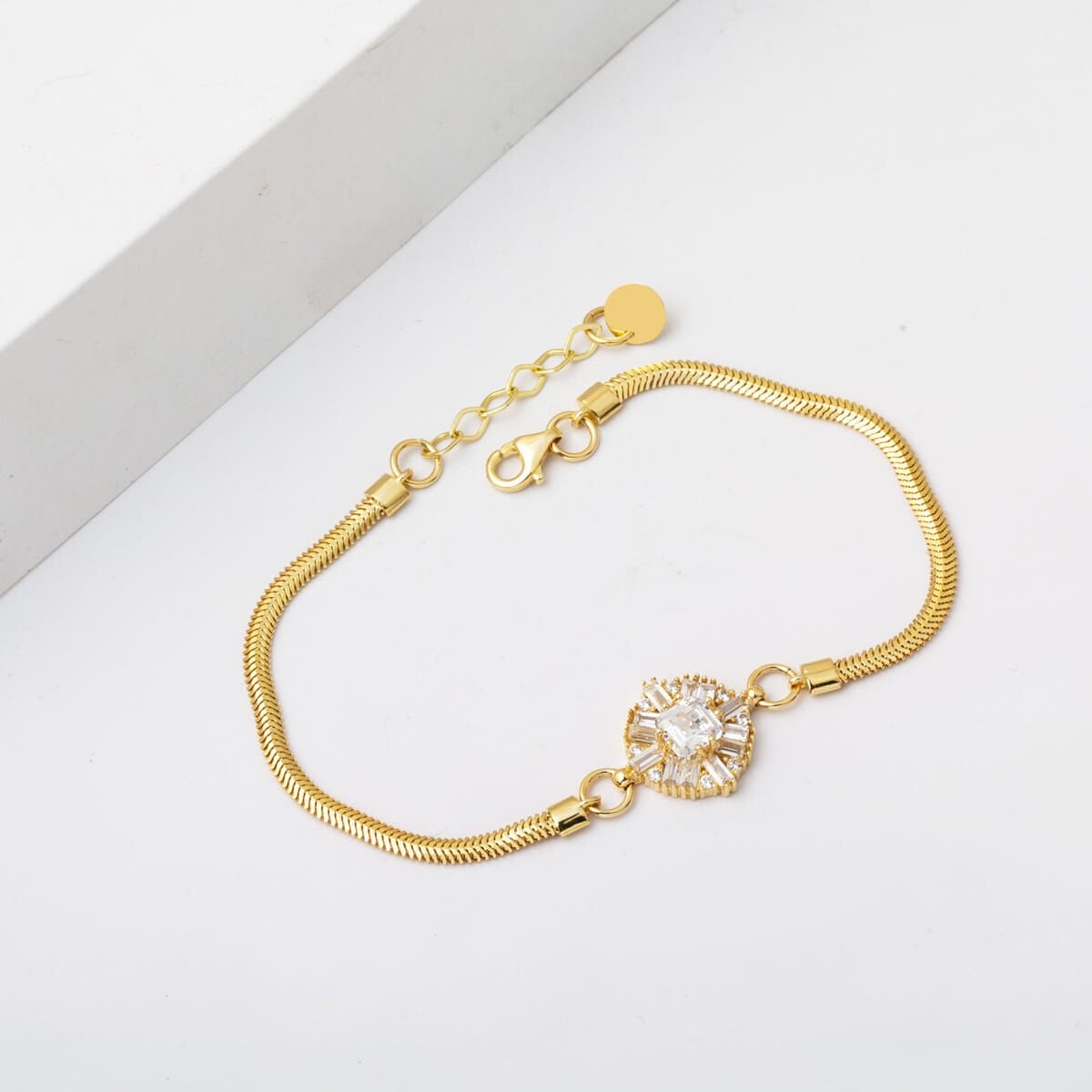 14K Yellow Gold Princess Baguette Cubic Zirconia Bracelet