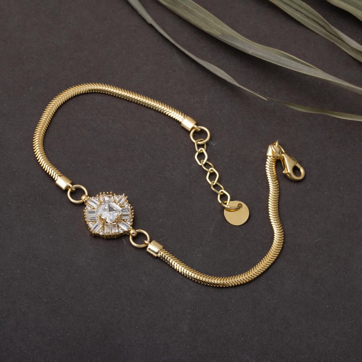 14K Yellow Gold Princess Baguette Cubic Zirconia Bracelet