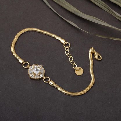 14K Yellow Gold Princess Baguette Cubic Zirconia Bracelet