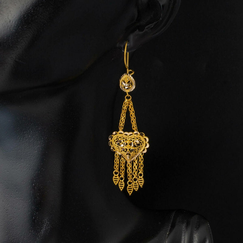 14K Yellow Gold Indian Style Dangle Earrings