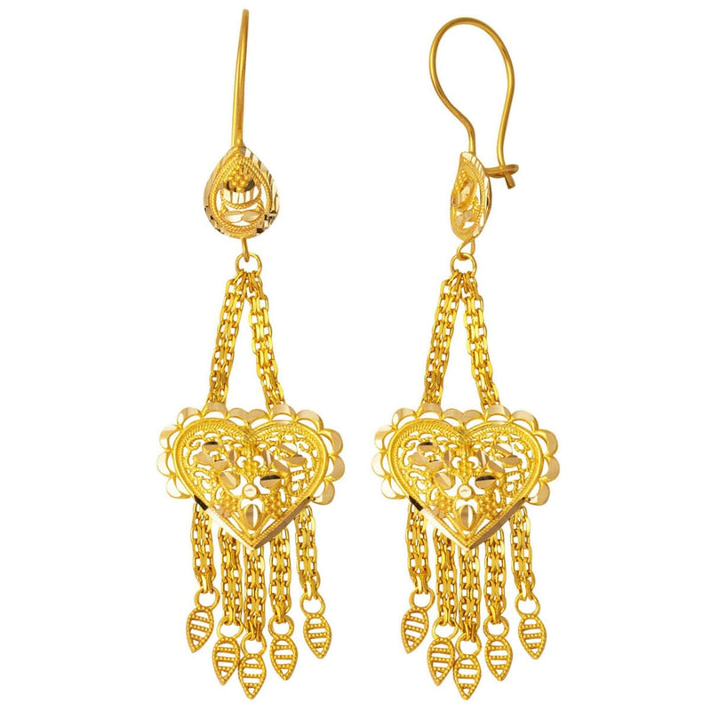 14K Yellow Gold Indian Style Dangle Earrings