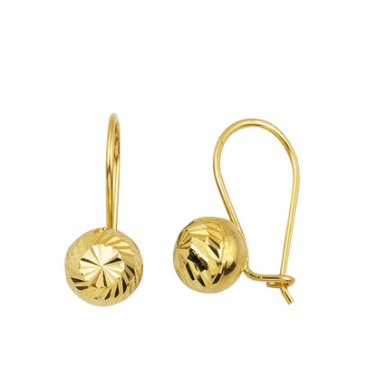 14K Yellow Gold Dangle Hand Engraved Ball Earrings