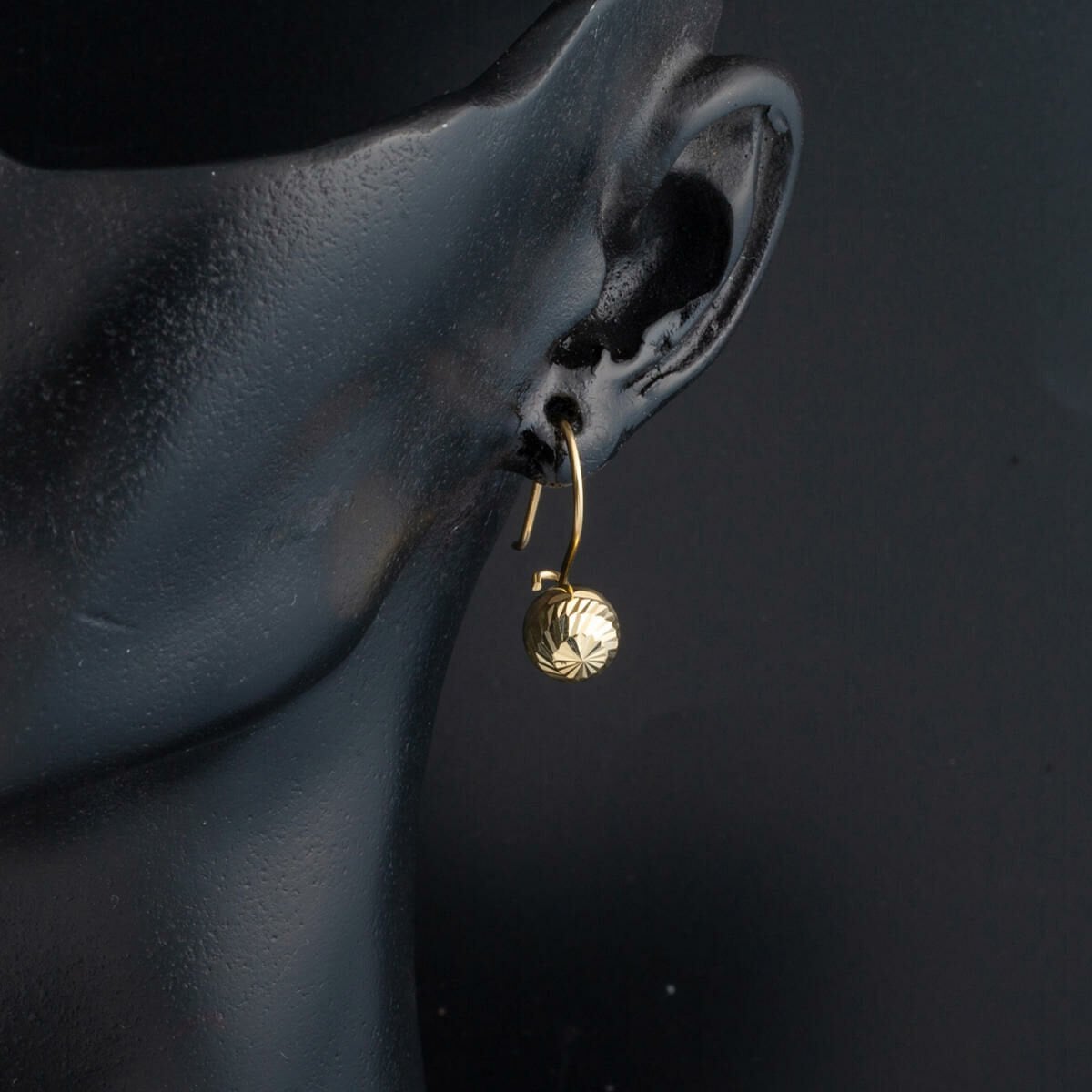 14K Yellow Gold Dangle Hand Engraved Ball Earrings