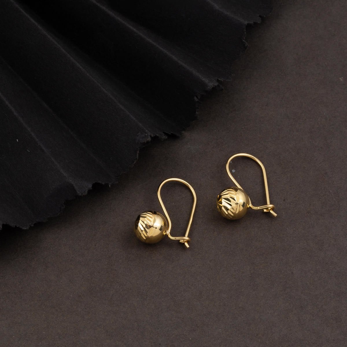 14K Yellow Gold Dangle Hand Engraved Ball Earrings
