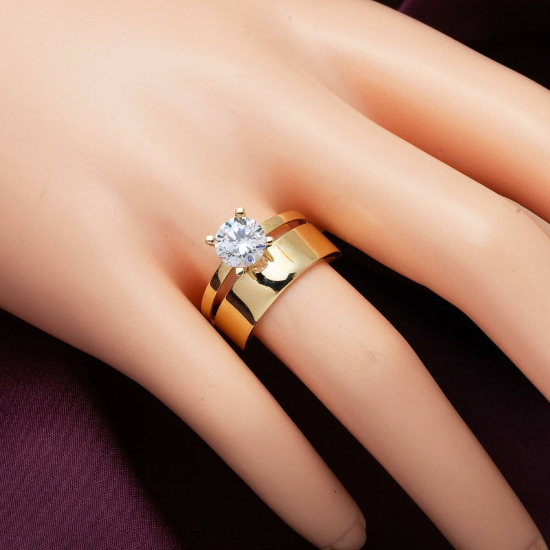 14K Yellow Gold Wedding Band Solitaire Cubic Zirconia Ring (3.15 g)