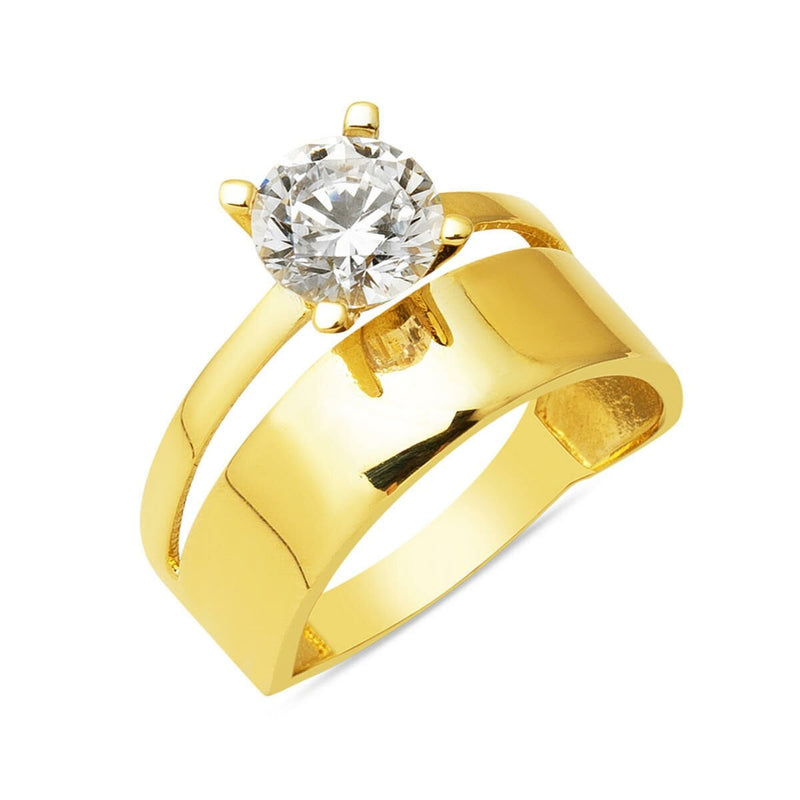14K Yellow Gold Wedding Band Solitaire Cubic Zirconia Ring (3.15 g)