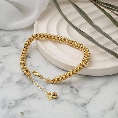 14K Yellow Gold Braided Gold Bead Bracelet