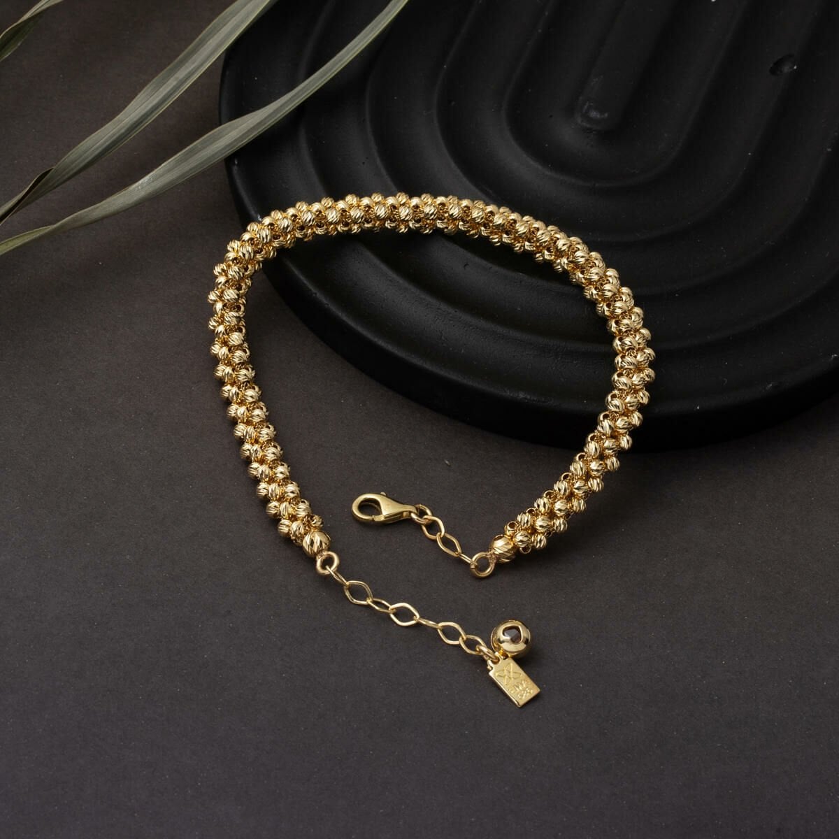14K Yellow Gold Braided Gold Bead Bracelet