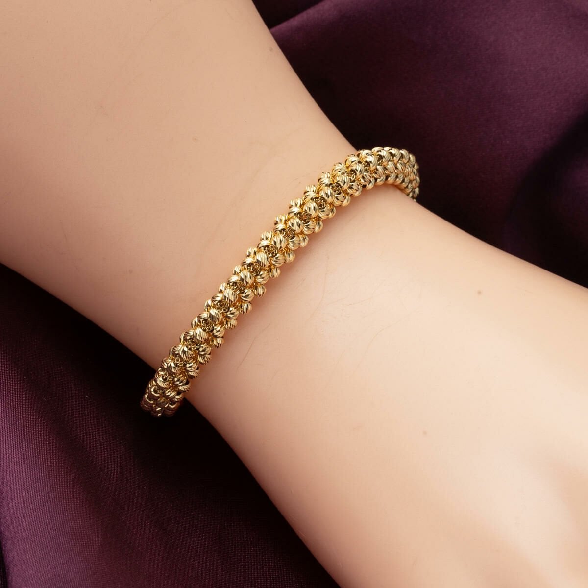 14K Yellow Gold Braided Gold Bead Bracelet