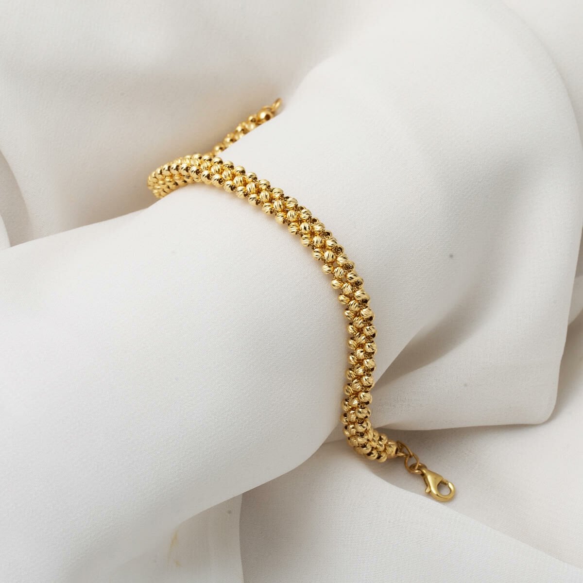 14K Yellow Gold Braided Gold Bead Bracelet