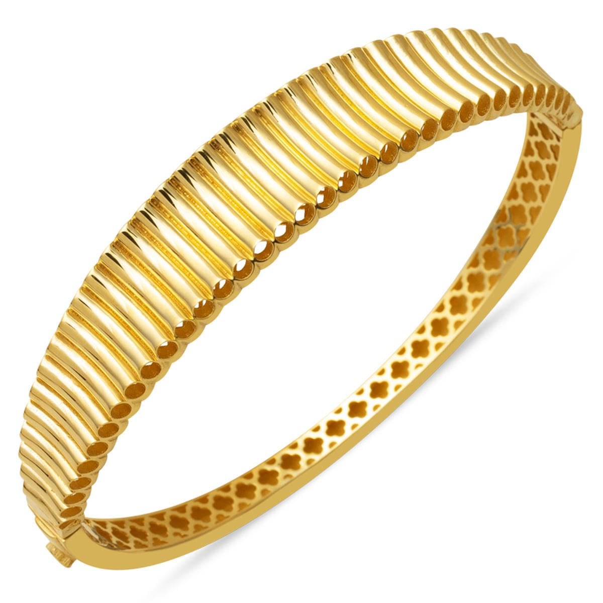 14K Yellow Gold Design Hinged Cuff Bangle