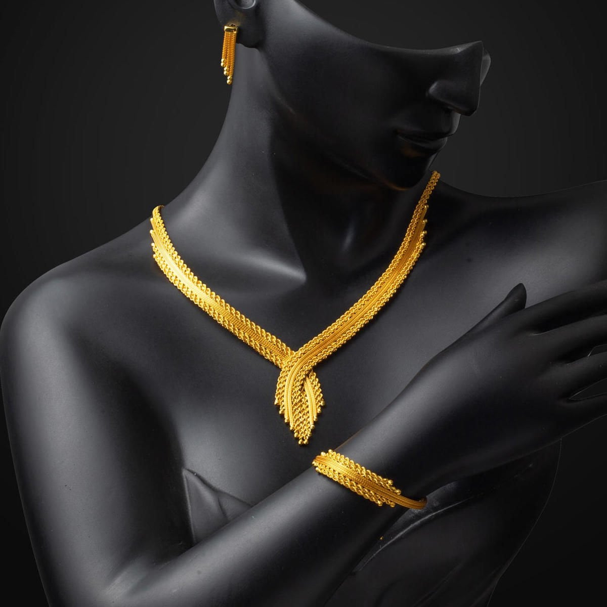 14K Yellow Gold Spiral Braided Set