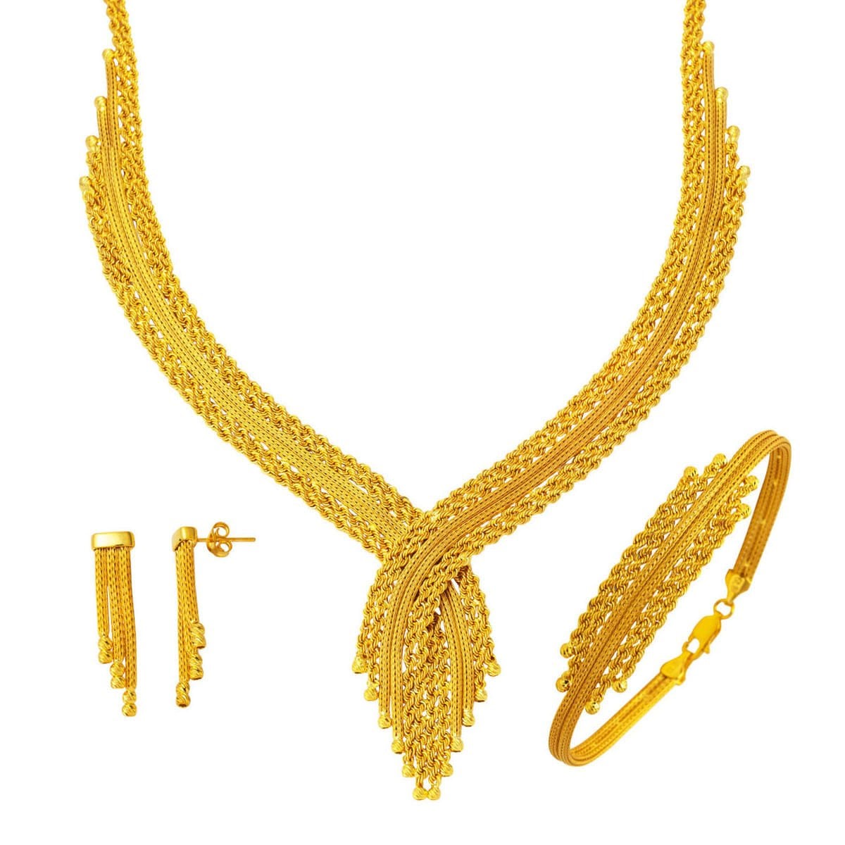 14K Yellow Gold Spiral Braided Set