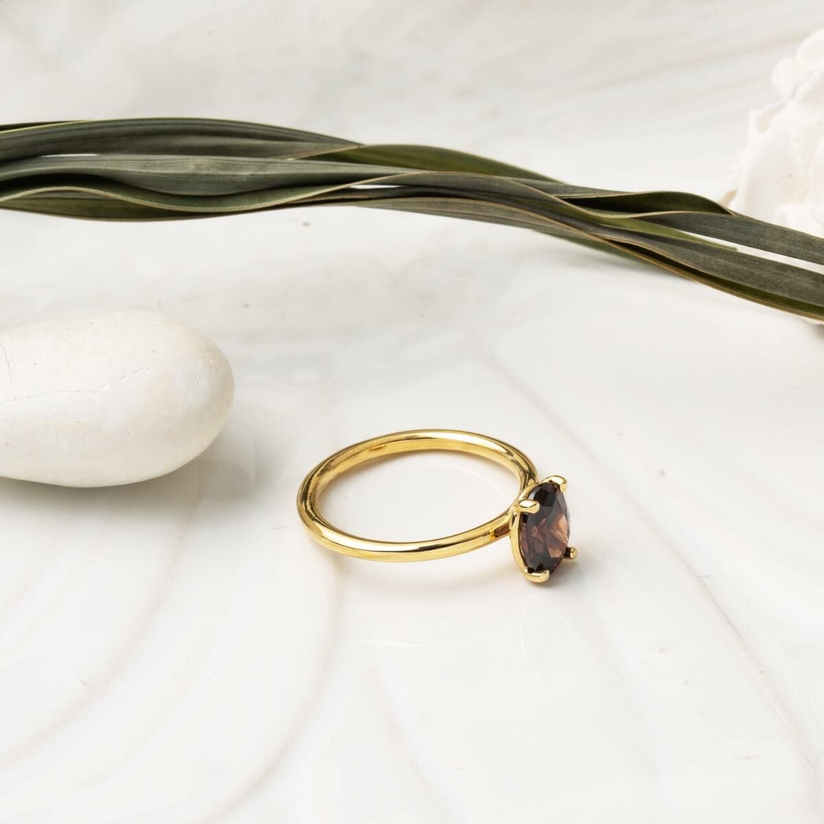 14K Yellow Gold Smoky Quartz Cubic Zirconia Ring (2.58 g)