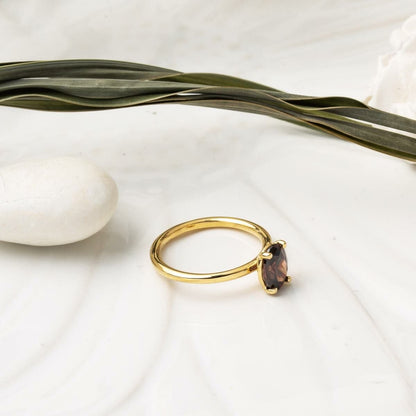 14K Yellow Gold Smoky Quartz Cubic Zirconia Ring (2.58 g)