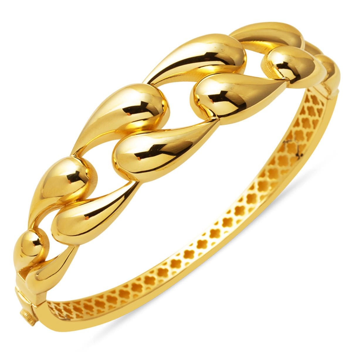 14K Yellow Gold Water Teardrop Hinged Cuff Bangle