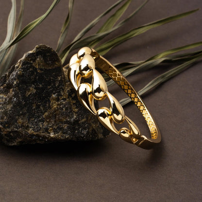 14K Yellow Gold Water Teardrop Hinged Cuff Bangle