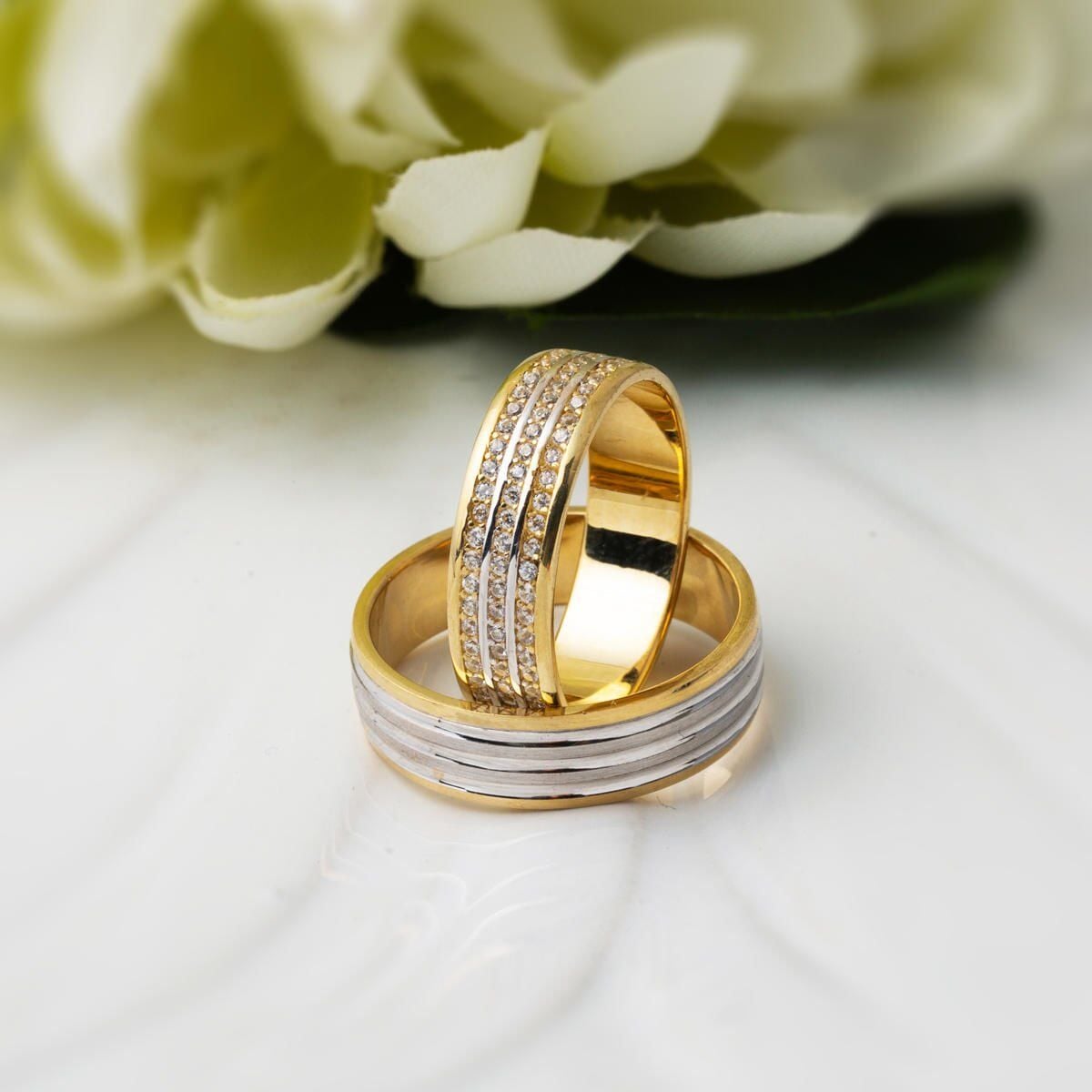 14K Yellow Gold Full Eternity Women's Cubic Zirconia Wedding Band Ring
