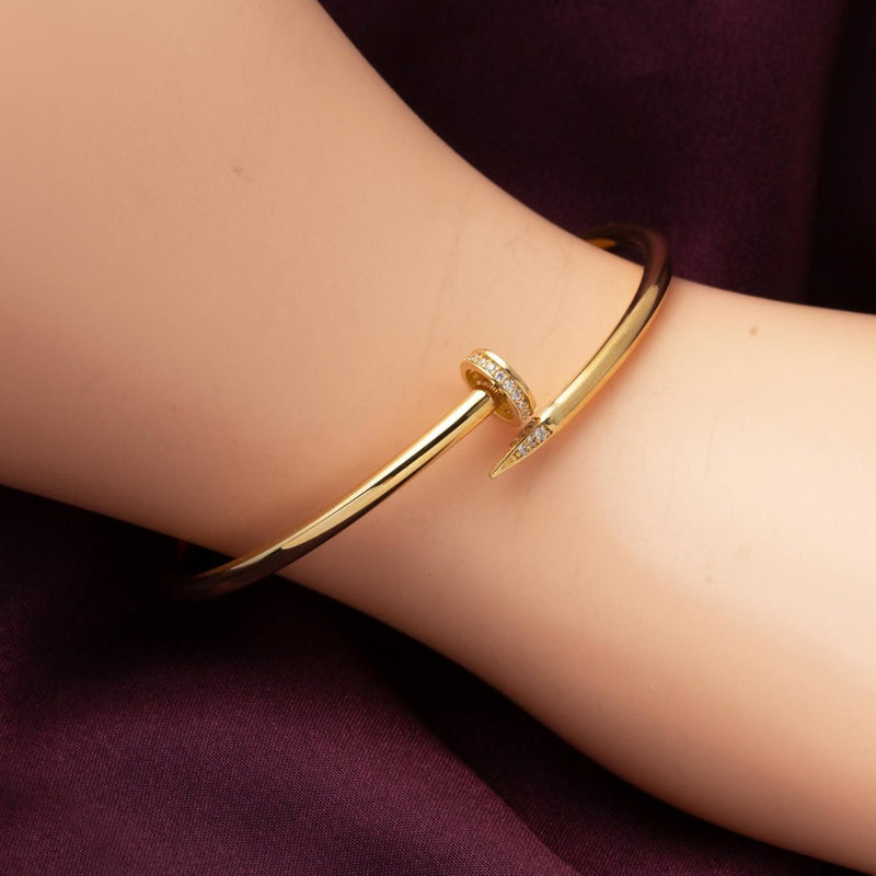 14K Yellow Gold Studded Hinged Cuff Cubic Zirconia Bangle