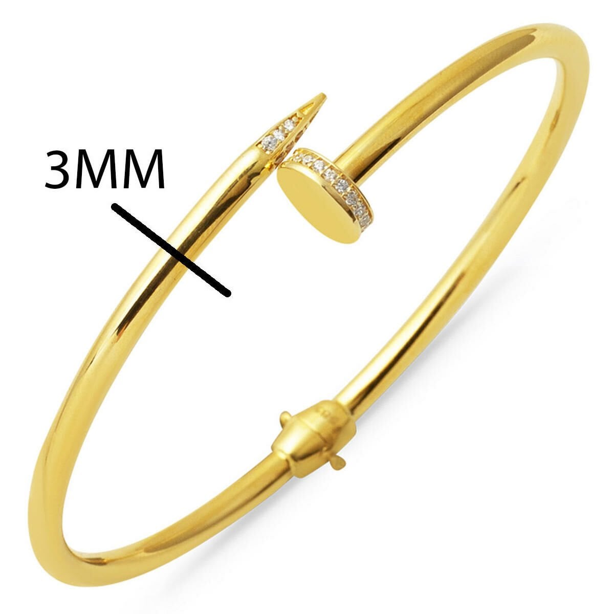 14K Yellow Gold Studded Hinged Cuff Cubic Zirconia Bangle
