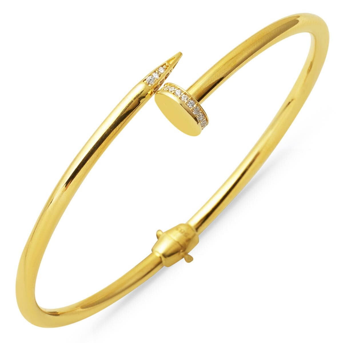 14K Yellow Gold Studded Hinged Cuff Cubic Zirconia Bangle