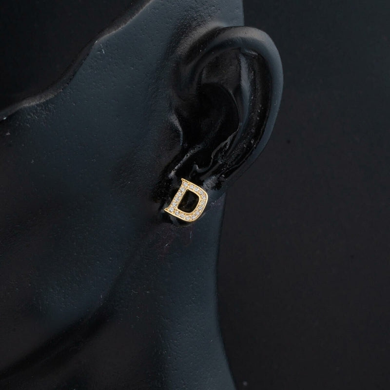 14K Yellow Gold Initial D Studded Cubic Zirconia Earrings