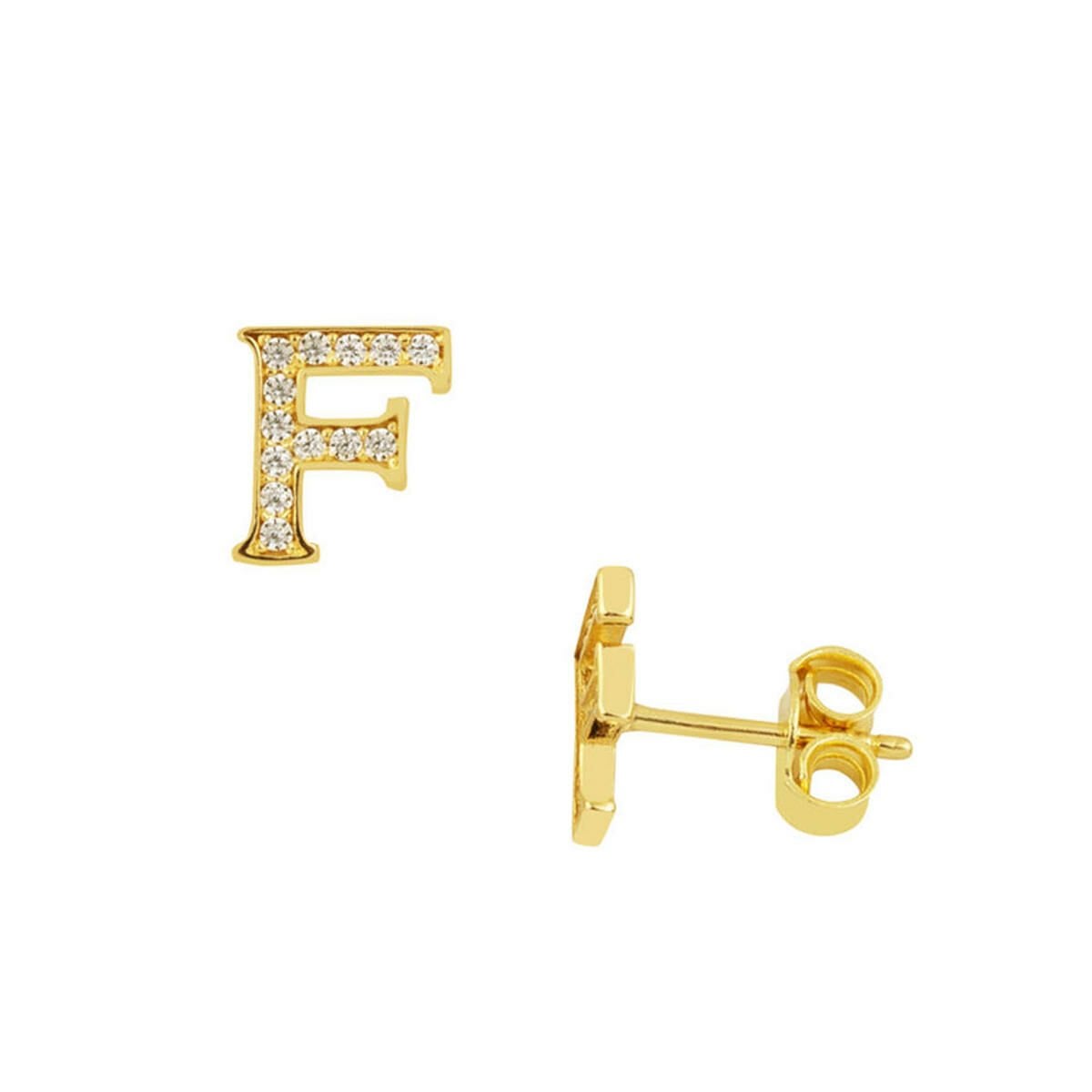 14K Yellow Gold Initial F Minimalist Cubic Zirconia Earrings
