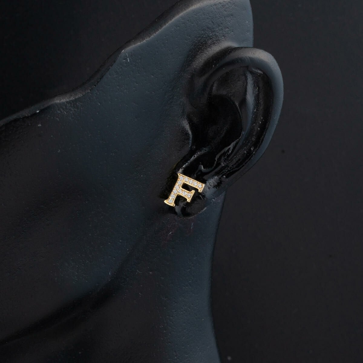 14K Yellow Gold Initial F Minimalist Cubic Zirconia Earrings