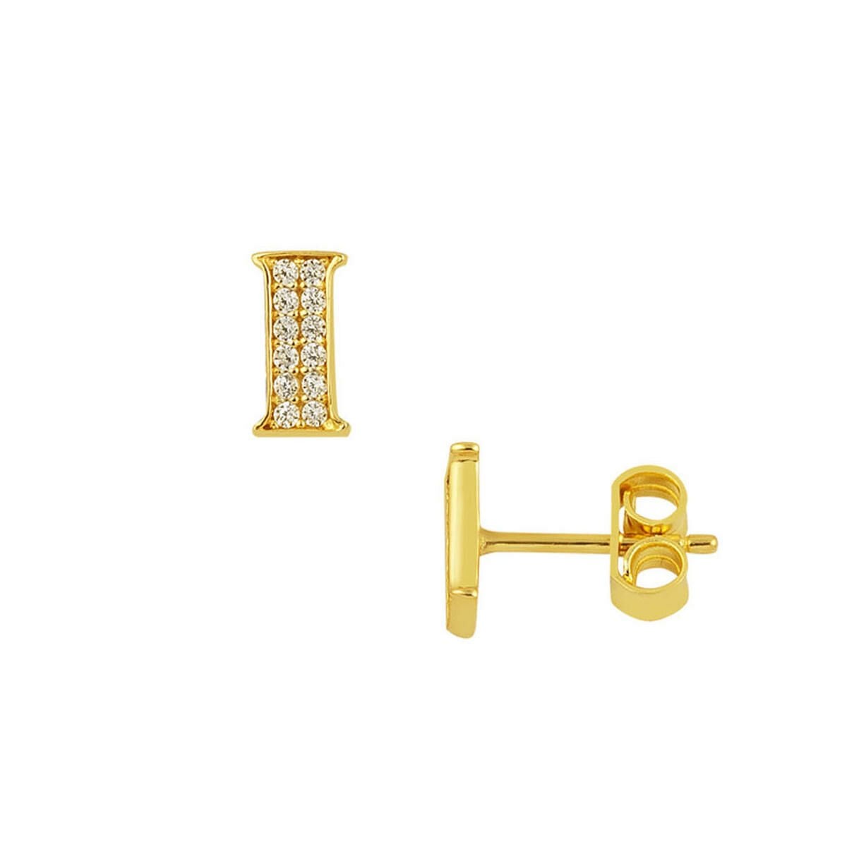 14K Yellow Gold Initial I Cubic Zirconia Clip-On Earrings