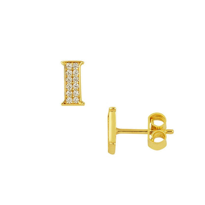 14K Yellow Gold Initial I Cubic Zirconia Clip-On Earrings