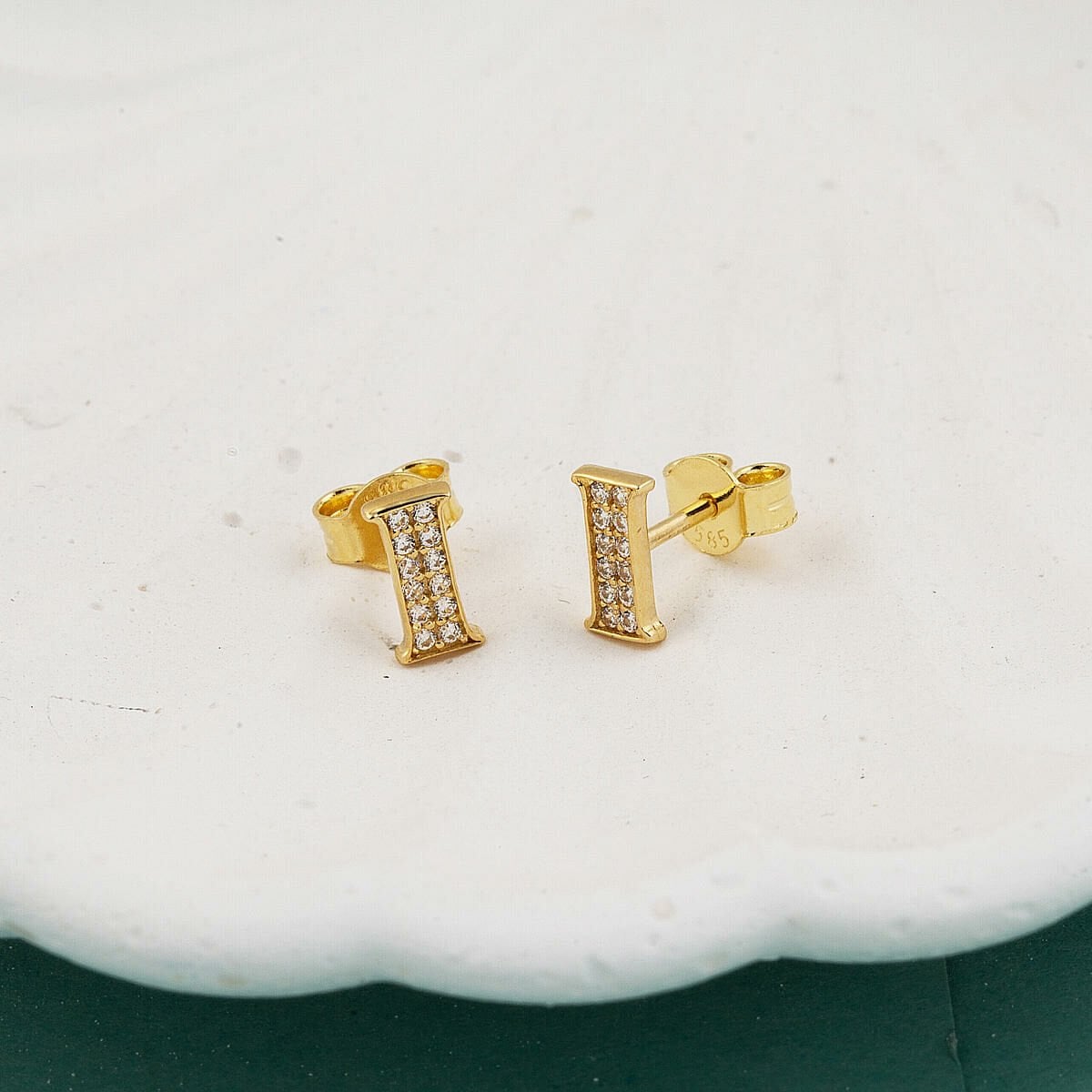 14K Yellow Gold Initial I Cubic Zirconia Clip-On Earrings