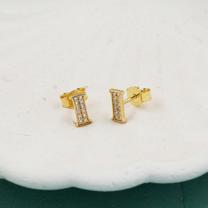 14K Yellow Gold Initial I Cubic Zirconia Clip-On Earrings