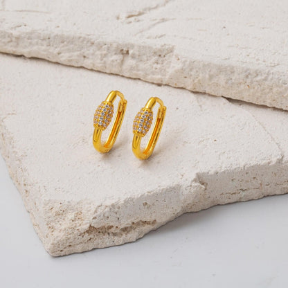 14K Yellow Gold Modern Hoop Cubic Zirconia Earrings