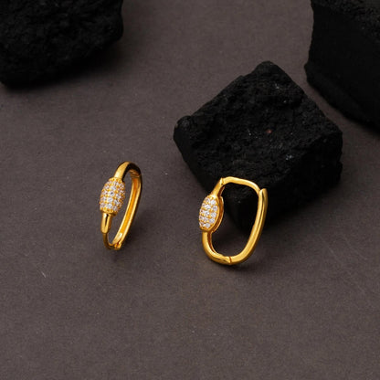 14K Yellow Gold Modern Hoop Cubic Zirconia Earrings