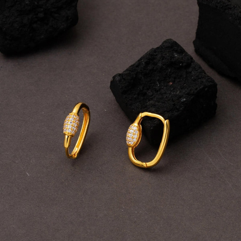 14K Yellow Gold Modern Hoop Cubic Zirconia Earrings