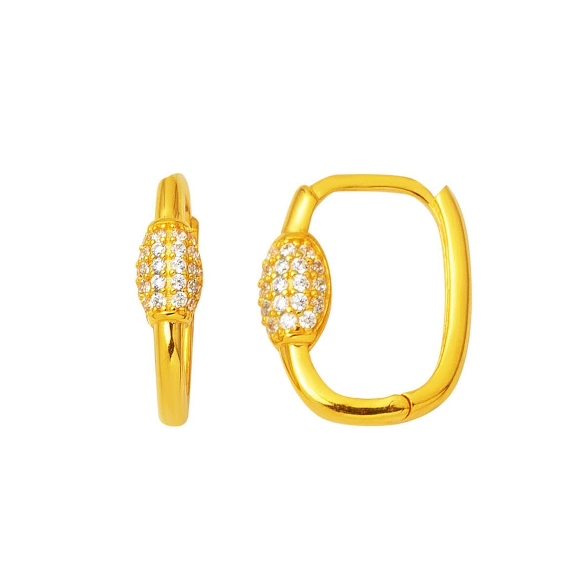 14K Yellow Gold Modern Hoop Cubic Zirconia Earrings