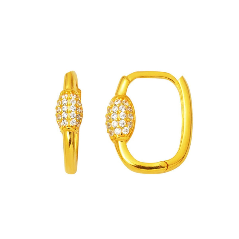 14K Yellow Gold Modern Hoop Cubic Zirconia Earrings