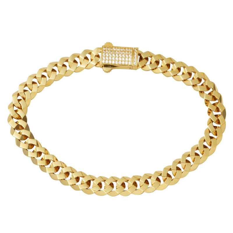 14K Yellow Gold Modern Curb Buckle Cubic Zirconia Bracelet