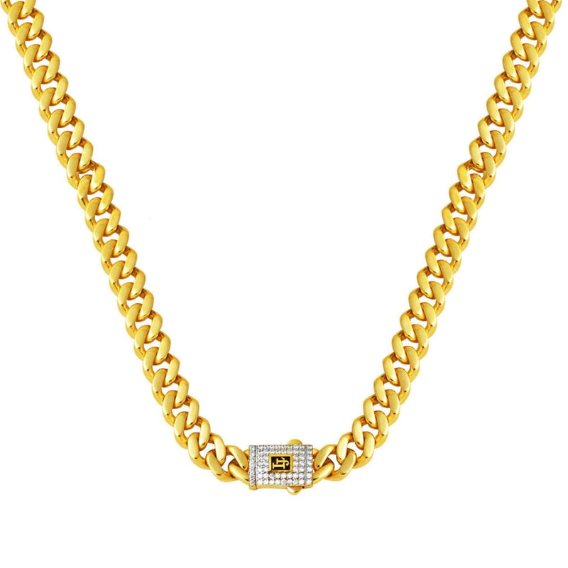 14K Yellow Gold Classic Curb Buckle Cubic Zirconia Chain